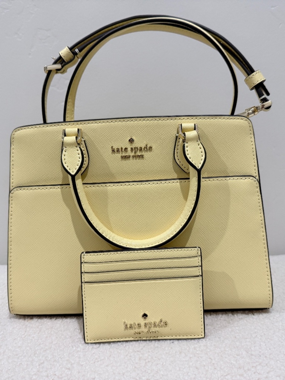Kate Spade Pale Yellow Saffiano Satchel + Matching Cardholder Set
